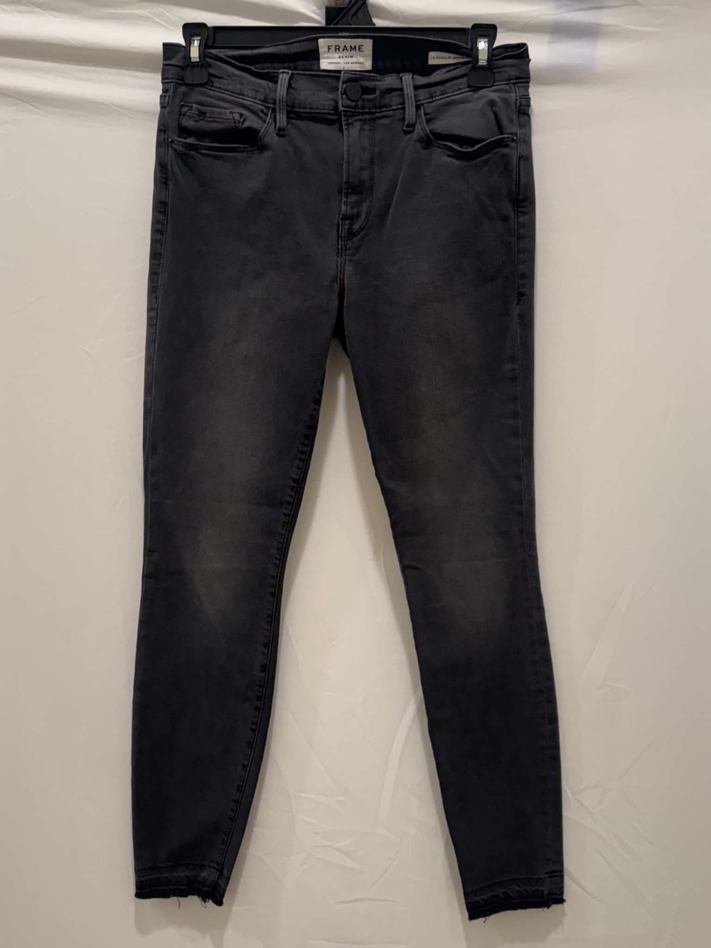 Frame Denim Le Skinny de Jeanne High Skinny Jeans in Black Raw Hem Women Size 27